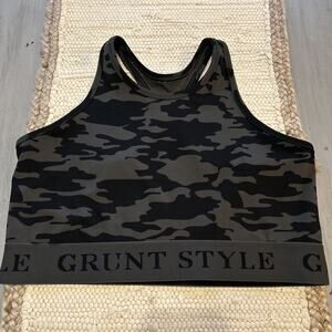 Grunt Style Black Gray Camo Cropped Tank Sports Bra Low Impact Non Padded Sz 2XL